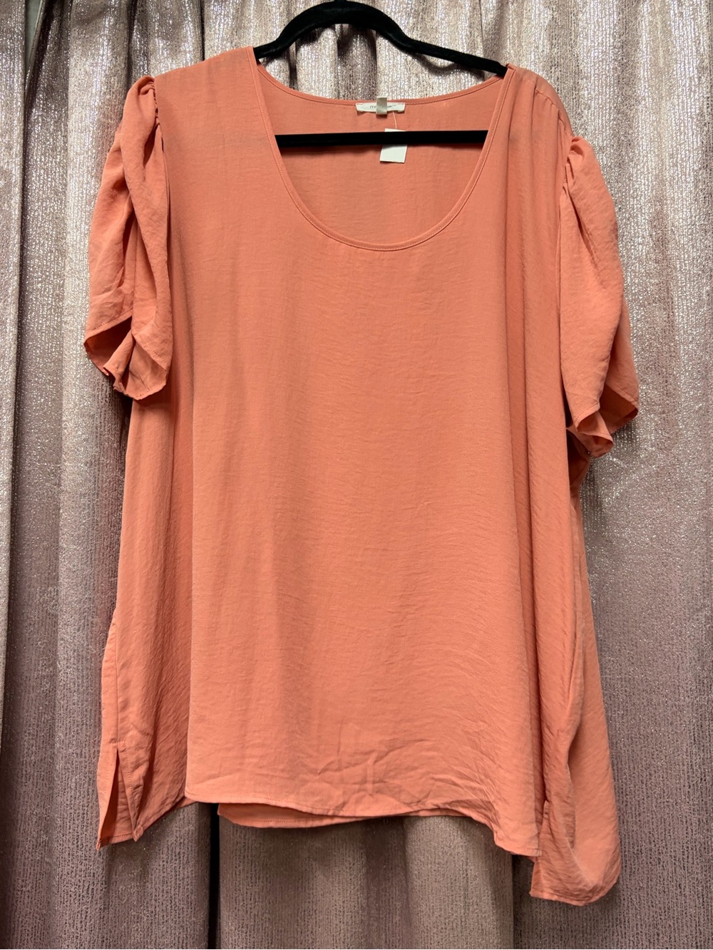 Maurices Coral Pink Scoop Neck Short Puff Sleeve Tunic